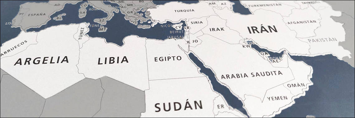 Mapa de países donde se habla árabe (clásico, estándard o dialectal): Marruecos, Egipto, Argelia...