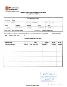 Historial académico de la Universidad de Navarra. Traducción Jurada de Euskera a Castellano.