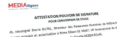 Attestation Pouvoir de Signature. Poder redactado en Francés y traducido a Español mediante Traducción Oficial Jurada